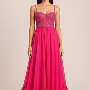 Mac Duggal 68464 Hot Pink Beaded Corset Gown Sample Size 2 NWT